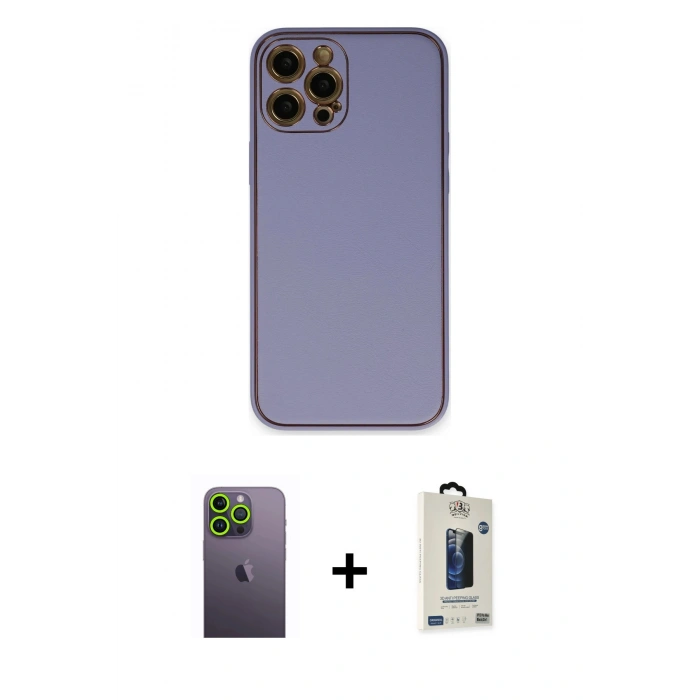 MARSİLYAN™- iPhone 12 Pro Max Kılıf Yadigar Klasik - Siyah Bilvis Hayalet Cam Ekran Koruyucu + Neon Fosforlu Kamera Lens - YL