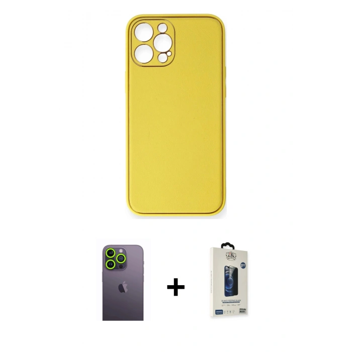 MARSİLYAN™- iPhone 12 Pro Max Kılıf Yadigar Klasik - Siyah Bilvis Hayalet Cam Ekran Koruyucu + Neon Fosforlu Kamera Lens - YL