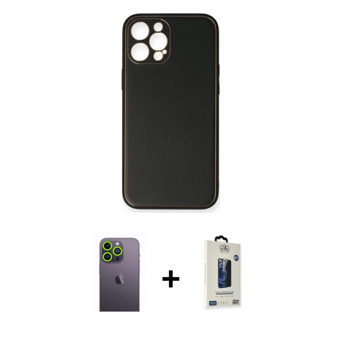 MARSİLYAN™- iPhone 12 Pro Max Kılıf Yadigar Klasik - Siyah Bilvis Hayalet Cam Ekran Koruyucu + Neon Fosforlu Kamera Lens - YL