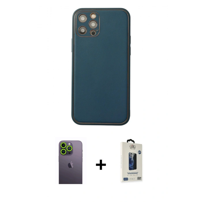 MARSİLYAN™- iPhone 12 Pro Max Kılıf Yadigar Klasik - Siyah Bilvis Hayalet Cam Ekran Koruyucu + Neon Fosforlu Kamera Lens - YL