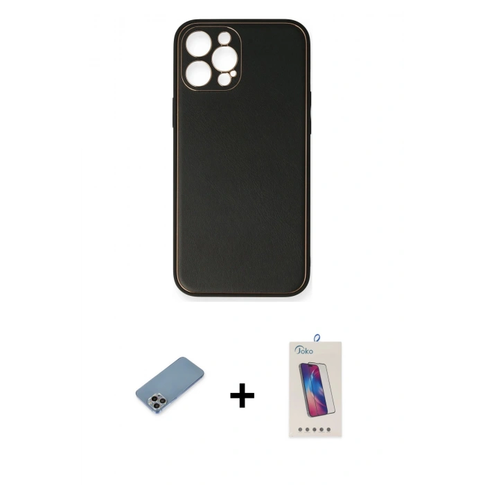 MARSİLYAN™- iPhone 12 Pro Max Kılıf Yadigar Klasik - Siyah Joko 5D Cam + Shine Kamera Lens Koruma Cam - GI