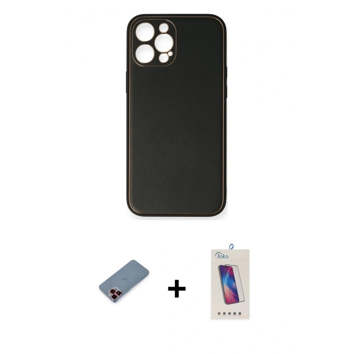 MARSİLYAN™- iPhone 12 Pro Max Kılıf Yadigar Klasik - Siyah Joko 5D Cam + Metal Kamera Lens Koruma Cam - KI
