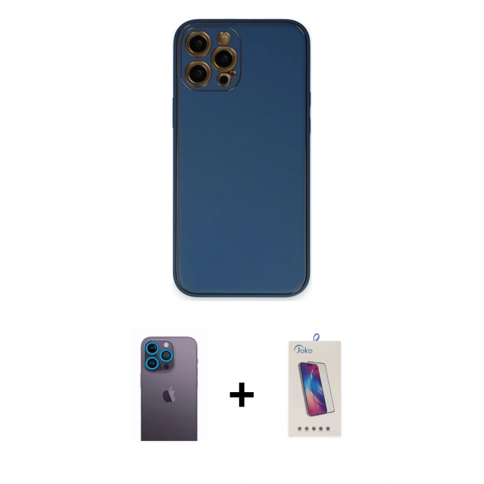 MARSİLYAN™- iPhone 12 Pro Max Kılıf Yadigar Klasik - Siyah Joko 5D Cam + Neon Fosforlu Kamera Lens - MI