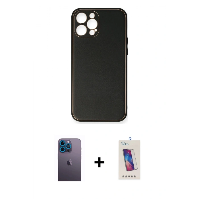MARSİLYAN™- iPhone 12 Pro Max Kılıf Yadigar Klasik - Siyah Joko 5D Cam + Neon Fosforlu Kamera Lens - MI