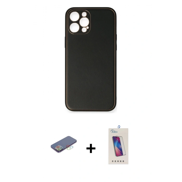 MARSİLYAN™- iPhone 12 Pro Max Kılıf Yadigar Klasik - Siyah Joko 5D Cam + Renkli Kamera Lens Koruma Cam - MI
