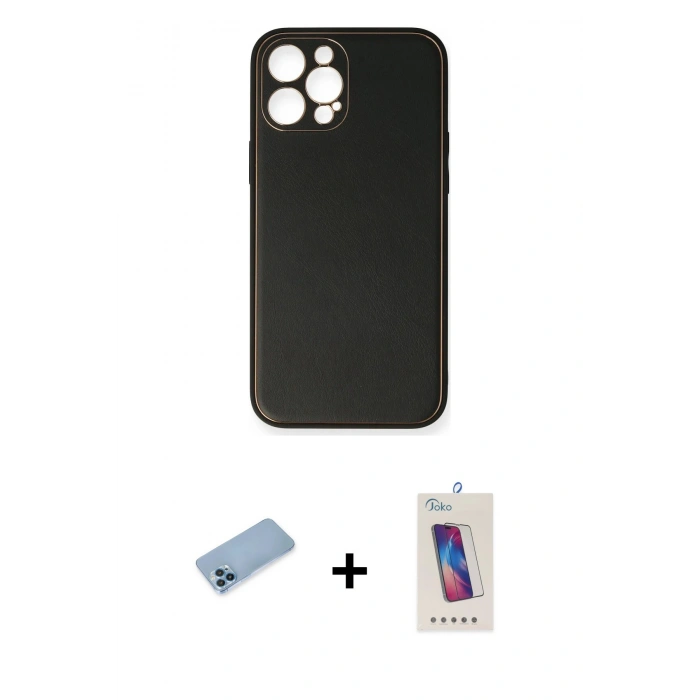 MARSİLYAN™- iPhone 12 Pro Max Kılıf Yadigar Klasik - Siyah Joko 5D Cam + Shine Kamera Lens Koruma Cam - MI