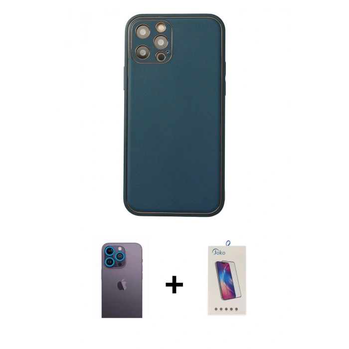 MARSİLYAN™- iPhone 12 Pro Max Kılıf Yadigar Klasik - Siyah Joko 5D Cam + Neon Fosforlu Kamera Lens - MI