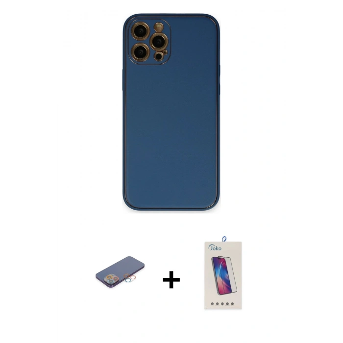 MARSİLYAN™- iPhone 12 Pro Max Kılıf Yadigar Klasik - Siyah Joko 5D Cam + Renkli Kamera Lens Koruma Cam - PE