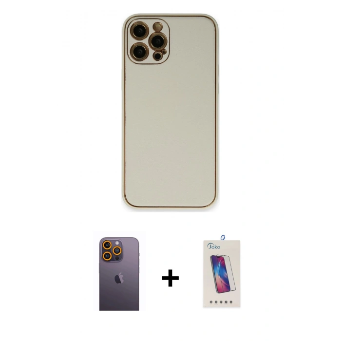 MARSİLYAN™- iPhone 12 Pro Max Kılıf Yadigar Klasik - Siyah Joko 5D Cam + Sarı Neon Fosforlu Kamera Lens