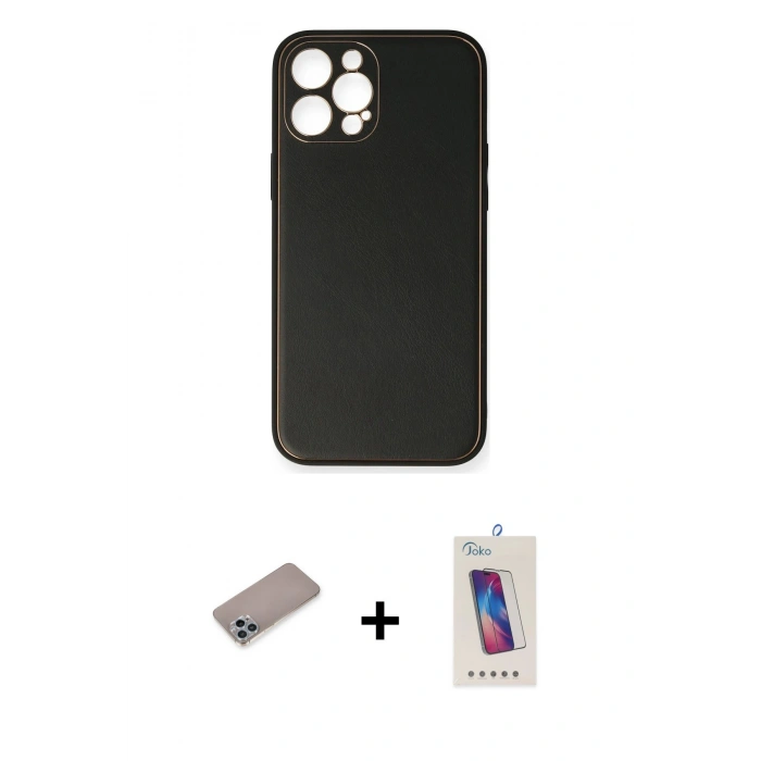 MARSİLYAN™- iPhone 12 Pro Max Kılıf Yadigar Klasik - Siyah Joko 5D Cam + Shine Kamera Lens Koruma Cam - SABE