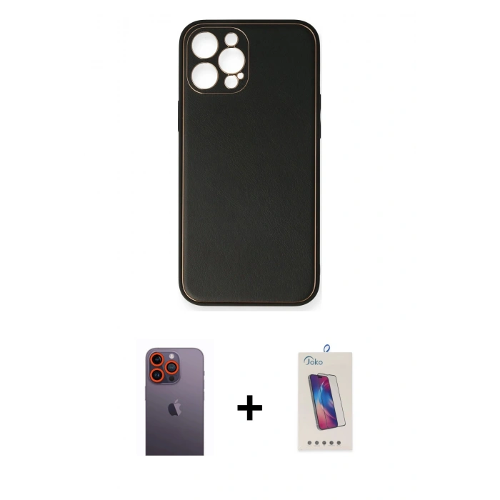 MARSİLYAN™- iPhone 12 Pro Max Kılıf Yadigar Klasik - Siyah Joko 5D Cam + Neon Fosforlu Kamera Lens - TU