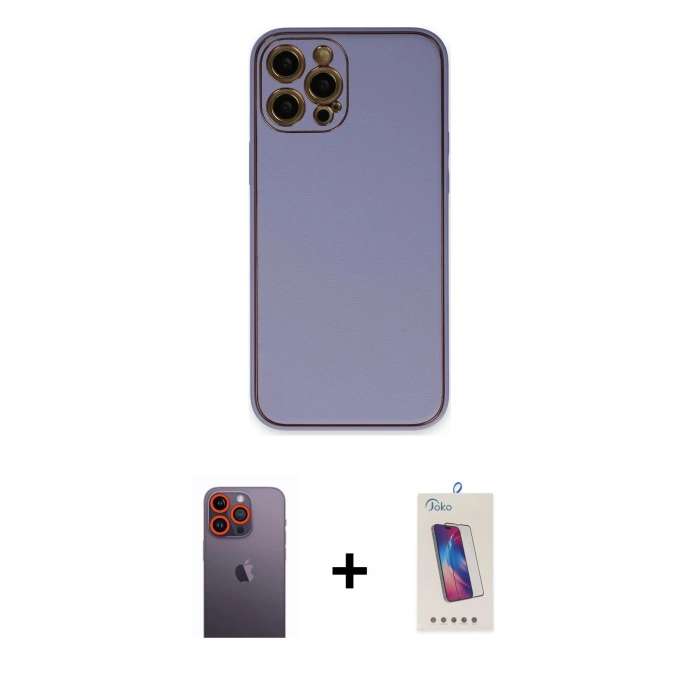 MARSİLYAN™- iPhone 12 Pro Max Kılıf Yadigar Klasik - Siyah Joko 5D Cam + Neon Fosforlu Kamera Lens - TU