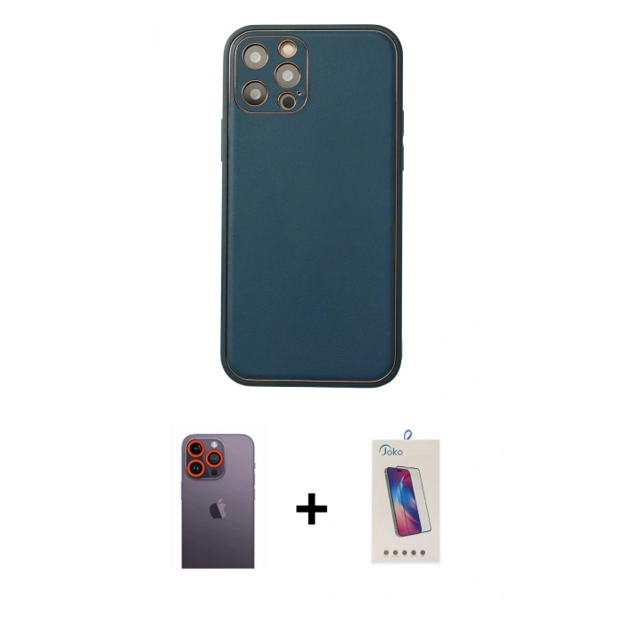 MARSİLYAN™- iPhone 12 Pro Max Kılıf Yadigar Klasik - Siyah Joko 5D Cam + Neon Fosforlu Kamera Lens - TU