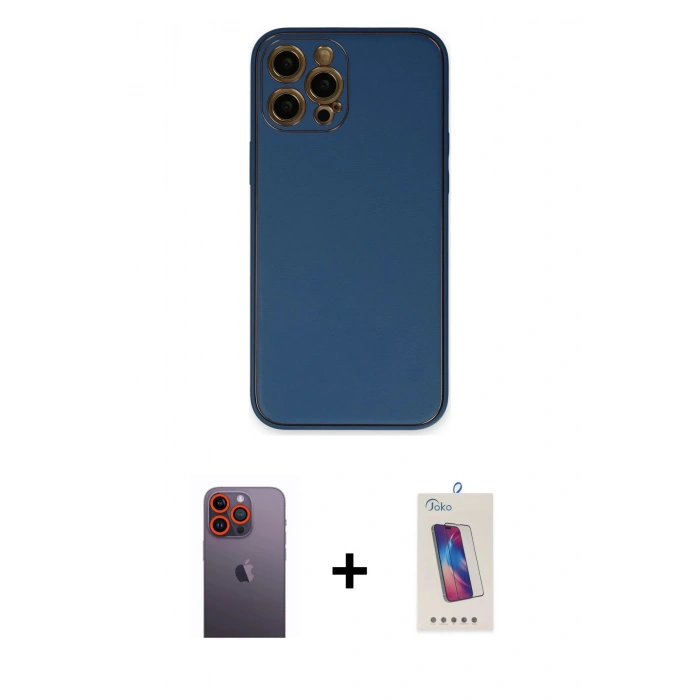 MARSİLYAN™- iPhone 12 Pro Max Kılıf Yadigar Klasik - Siyah Joko 5D Cam + Neon Fosforlu Kamera Lens - TU