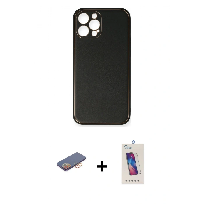 MARSİLYAN™- iPhone 12 Pro Max Kılıf Yadigar Klasik - Siyah Joko 5D Cam + Renkli Kamera Lens Koruma Cam - TU