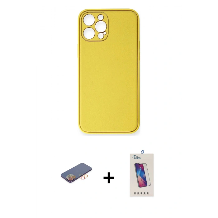 MARSİLYAN™- iPhone 12 Pro Max Kılıf Yadigar Klasik - Siyah Joko 5D Cam + Renkli Kamera Lens Koruma Cam - TU