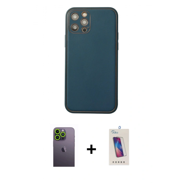 MARSİLYAN™- iPhone 12 Pro Max Kılıf Yadigar Klasik - Siyah Joko 5D Cam + Neon Fosforlu Kamera Lens - YL