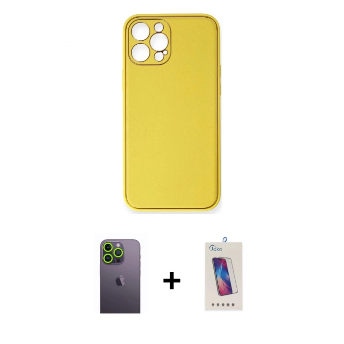 MARSİLYAN™- iPhone 12 Pro Max Kılıf Yadigar Klasik - Siyah Joko 5D Cam + Neon Fosforlu Kamera Lens - YL
