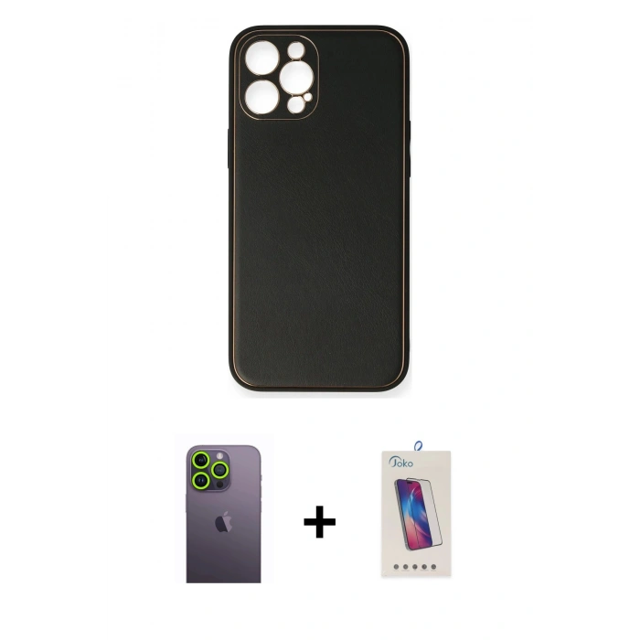 MARSİLYAN™- iPhone 12 Pro Max Kılıf Yadigar Klasik - Siyah Joko 5D Cam + Neon Fosforlu Kamera Lens - YL