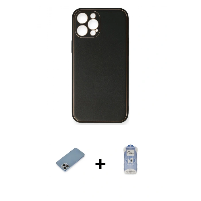 MARSİLYAN™- iPhone 12 Pro Max Kılıf Yadigar Klasik - Siyah Joko Magic 5D Cam + Shine Kamera Lens Koruma Cam - GI