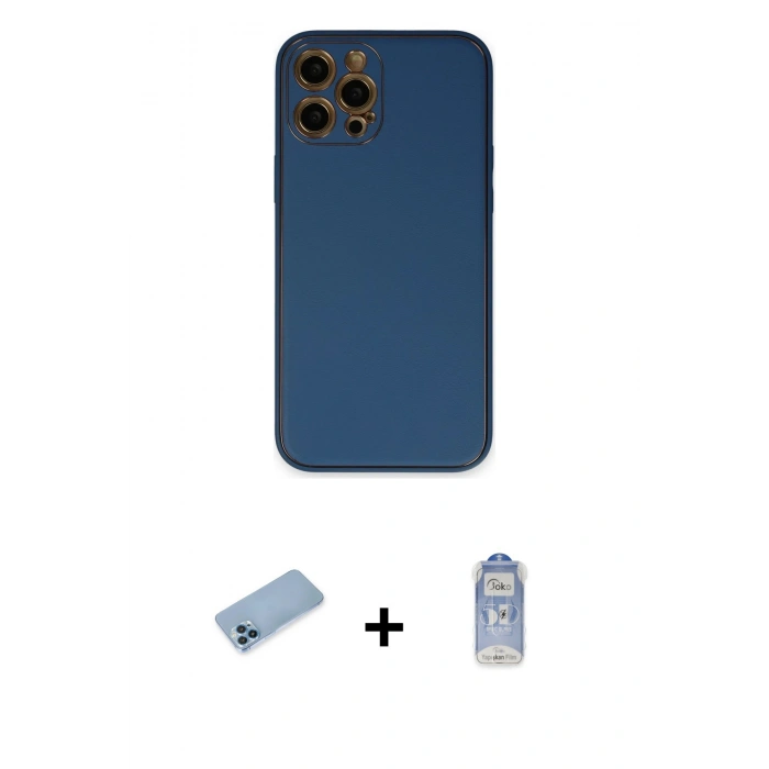 MARSİLYAN™- iPhone 12 Pro Max Kılıf Yadigar Klasik - Siyah Joko Magic 5D Cam + Mavi Shine Kamera Lens Koruma Cam