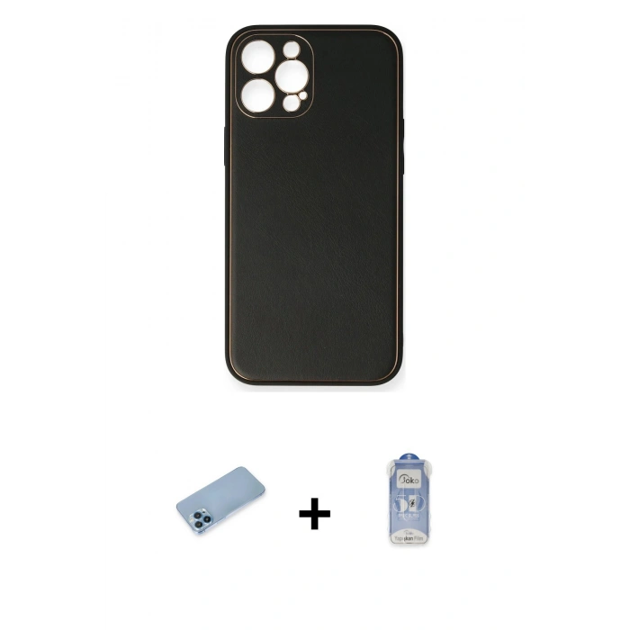 MARSİLYAN™- iPhone 12 Pro Max Kılıf Yadigar Klasik - Siyah Joko Magic 5D Cam + Mavi Shine Kamera Lens Koruma Cam