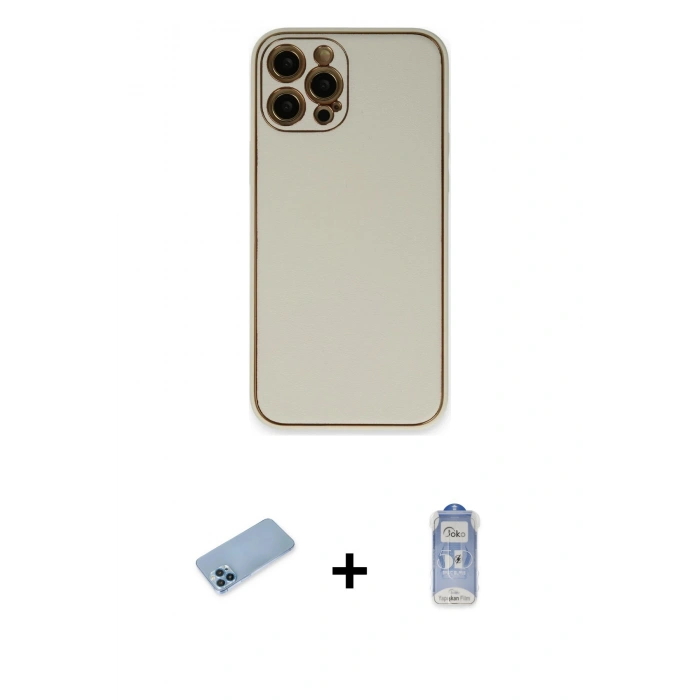 MARSİLYAN™- iPhone 12 Pro Max Kılıf Yadigar Klasik - Siyah Joko Magic 5D Cam + Mavi Shine Kamera Lens Koruma Cam