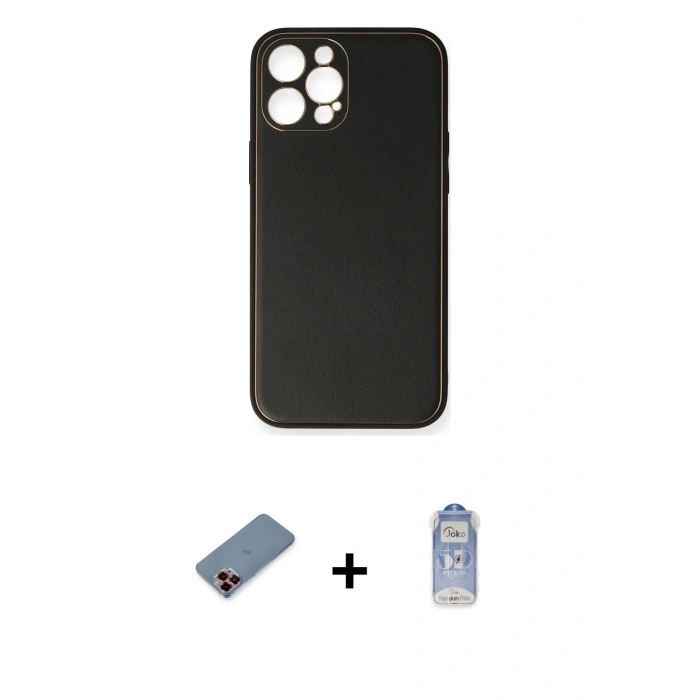 MARSİLYAN™- iPhone 12 Pro Max Kılıf Yadigar Klasik - Siyah Joko Magic 5D Cam + Metal Kamera Lens Koruma Cam - KI