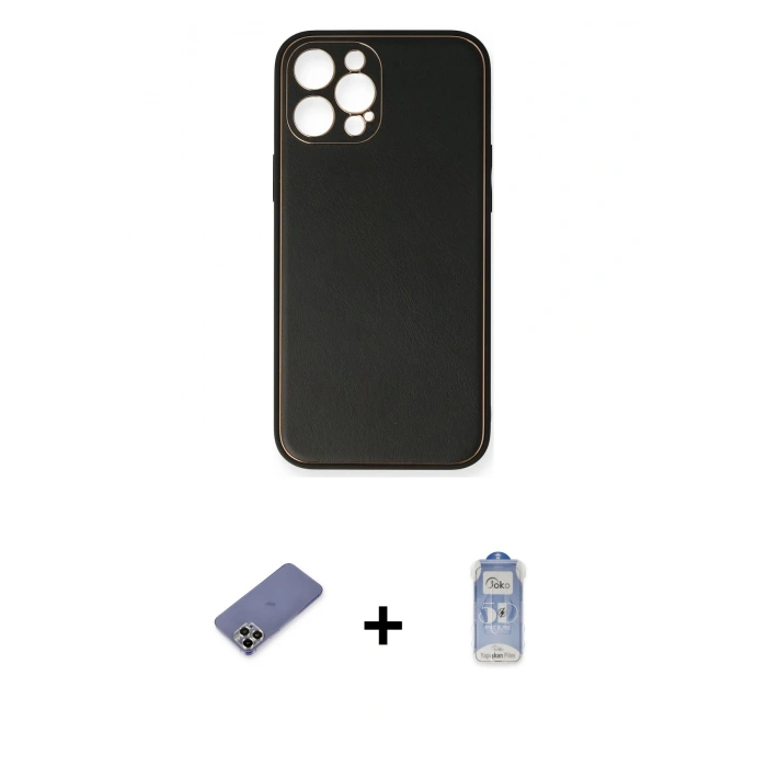 MARSİLYAN™- iPhone 12 Pro Max Kılıf Yadigar Klasik - Siyah Joko Magic 5D Cam + Metal Kamera Lens Koruma Cam - GD