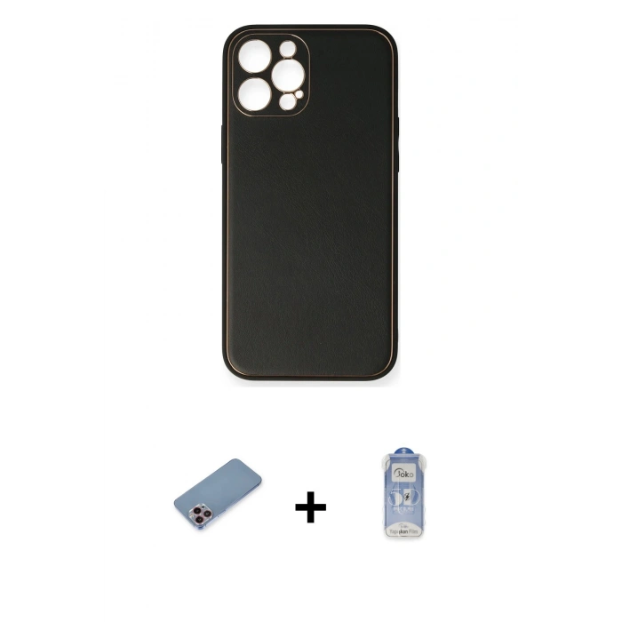 MARSİLYAN™- iPhone 12 Pro Max Kılıf Yadigar Klasik - Siyah Joko Magic 5D Cam + Shine Kamera Lens Koruma Cam - PE