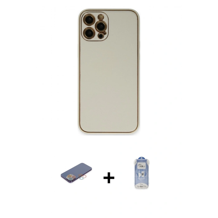 MARSİLYAN™- iPhone 12 Pro Max Kılıf Yadigar Klasik - Siyah Joko Magic 5D Cam + Renkli Kamera Lens Koruma Cam - PE