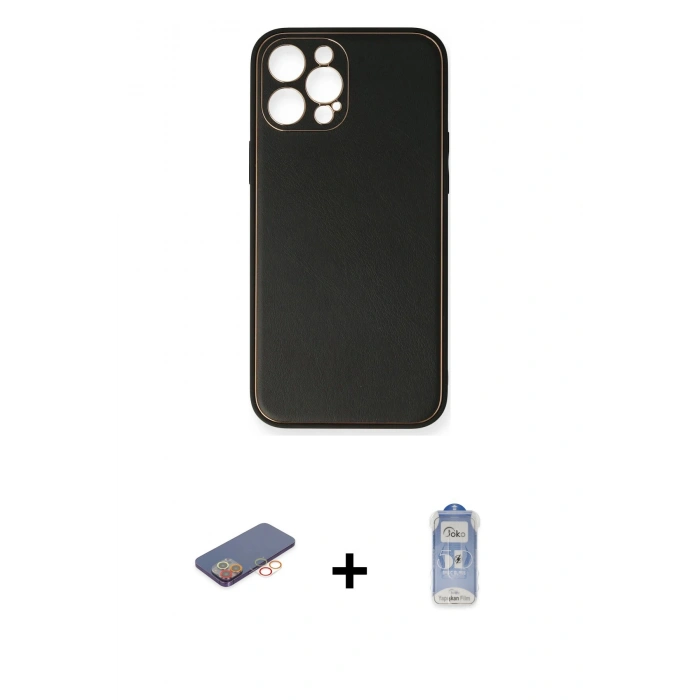 MARSİLYAN™- iPhone 12 Pro Max Kılıf Yadigar Klasik - Siyah Joko Magic 5D Cam + Renkli Kamera Lens Koruma Cam - TU
