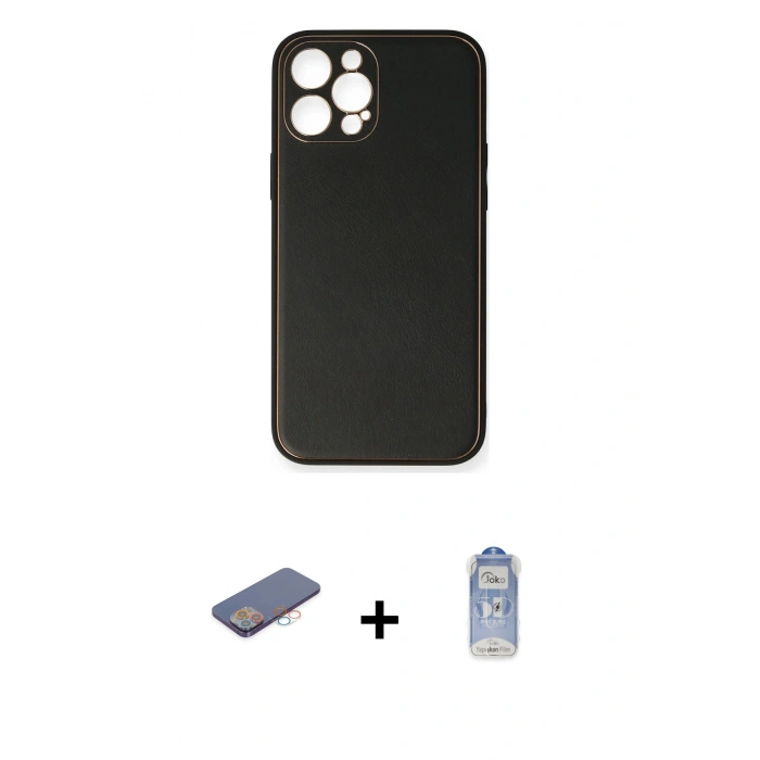 MARSİLYAN™- iPhone 12 Pro Max Kılıf Yadigar Klasik - Siyah Joko Magic 5D Cam + Renkli Kamera Lens Koruma Cam - PE