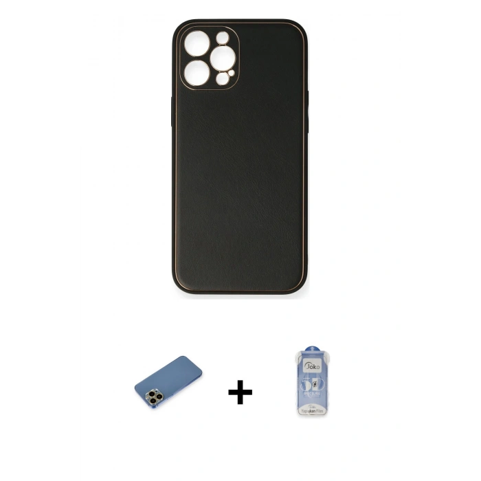 MARSİLYAN™- iPhone 12 Pro Max Kılıf Yadigar Klasik - Siyah Joko Magic 5D Cam + Shine Kamera Lens Koruma Cam - GD