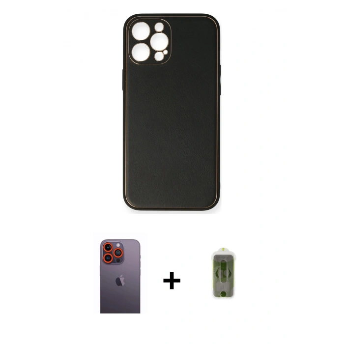 MARSİLYAN™- iPhone 12 Pro Max Kılıf Yadigar Klasik - Siyah Joko Magic 5D Hayalet Cam + Neon Fosforlu Kamera Lens - TU
