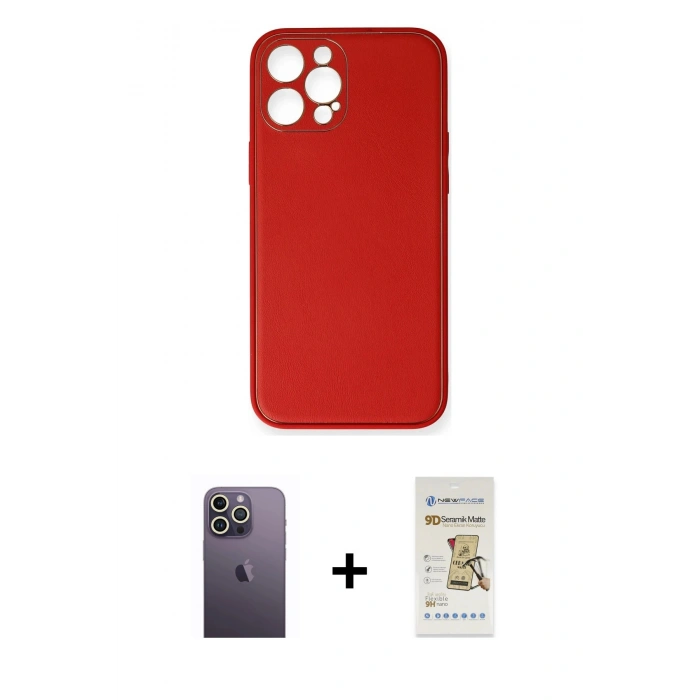 MARSİLYAN™- iPhone 12 Pro Max Kılıf Yadigar Klasik - Siyah Mat Seramik Nano Ekran Koruyucu + Neon Fosforlu Kamera Lens - BZ