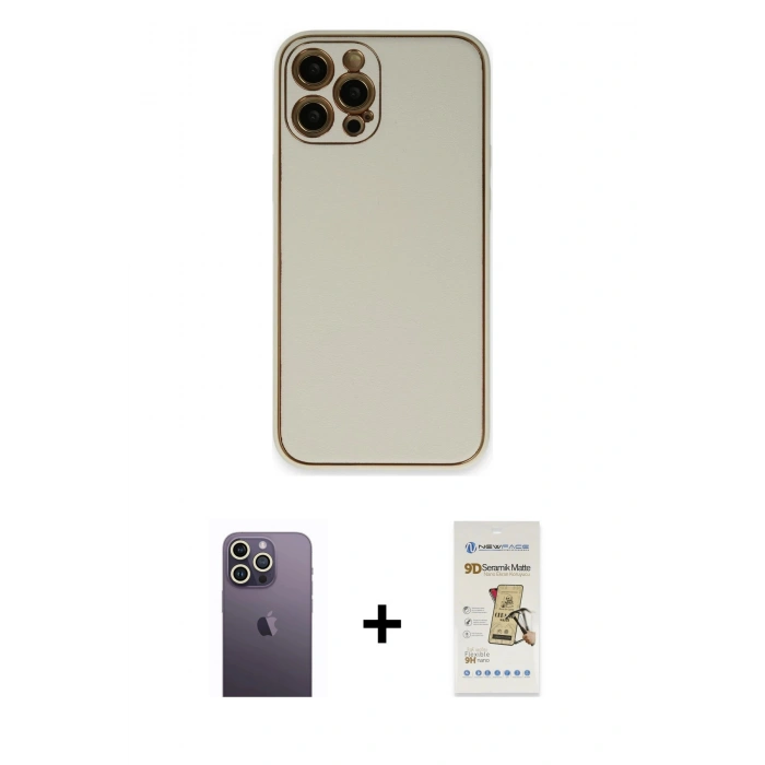 MARSİLYAN™- iPhone 12 Pro Max Kılıf Yadigar Klasik - Siyah Mat Seramik Nano Ekran Koruyucu + Neon Fosforlu Kamera Lens - BZ