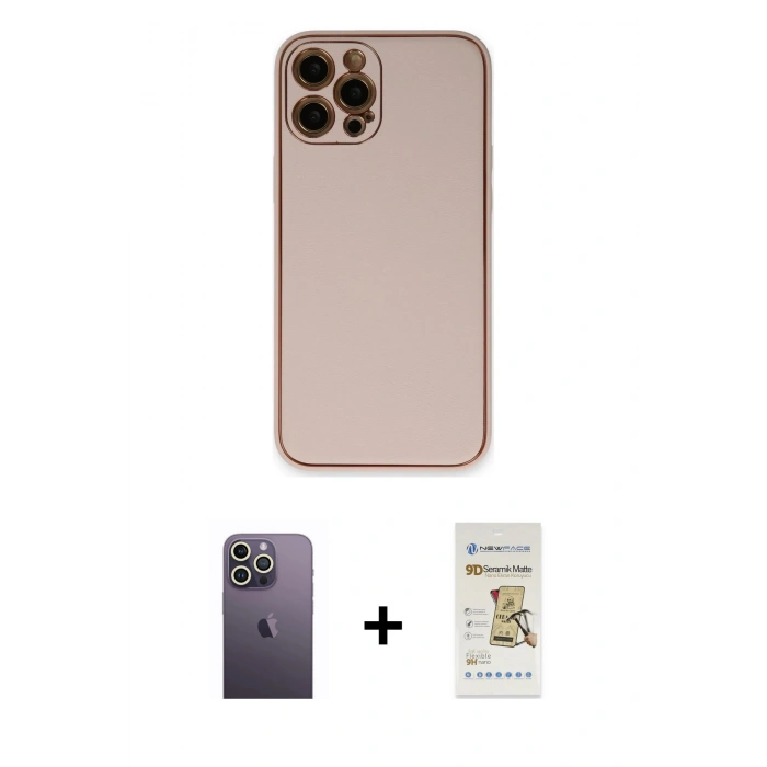 MARSİLYAN™- iPhone 12 Pro Max Kılıf Yadigar Klasik - Siyah Mat Seramik Nano Ekran Koruyucu + Neon Fosforlu Kamera Lens - BZ