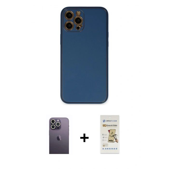 MARSİLYAN™- iPhone 12 Pro Max Kılıf Yadigar Klasik - Siyah Mat Seramik Nano Ekran Koruyucu + Neon Fosforlu Kamera Lens - BZ
