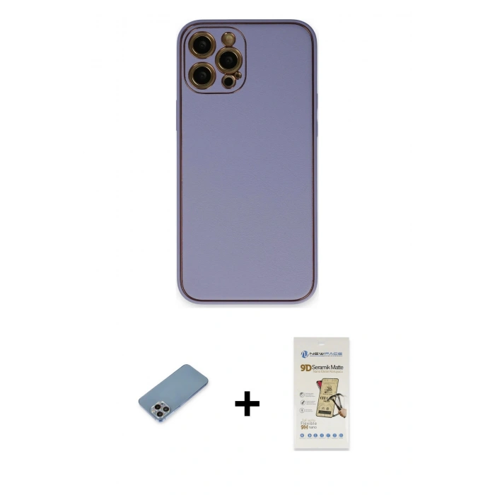 MARSİLYAN™- iPhone 12 Pro Max Kılıf Yadigar Klasik - Siyah Mat Seramik Nano Ekran Koruyucu + Shine Kamera Lens Koruma Cam - GI