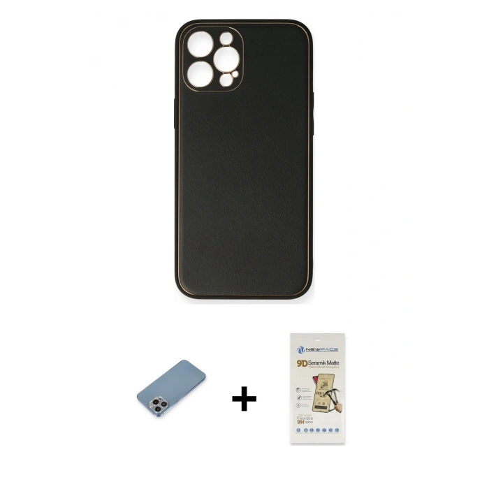 MARSİLYAN™- iPhone 12 Pro Max Kılıf Yadigar Klasik - Siyah Mat Seramik Nano Ekran Koruyucu + Shine Kamera Lens Koruma Cam - GI