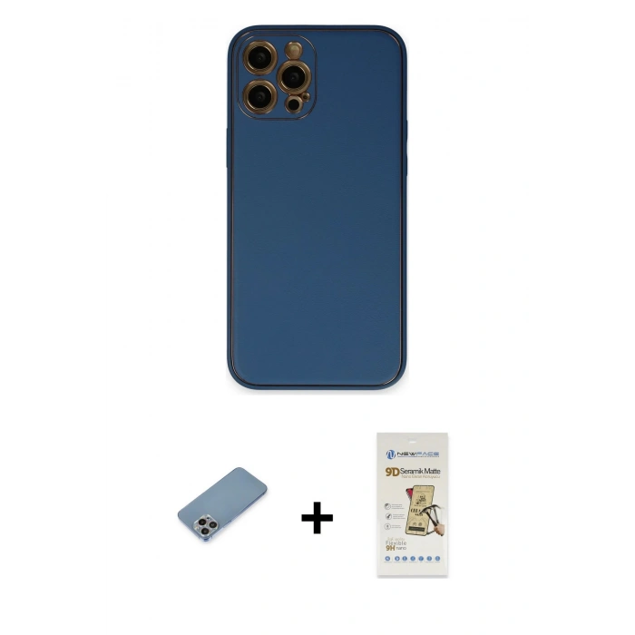 MARSİLYAN™- iPhone 12 Pro Max Kılıf Yadigar Klasik - Siyah Mat Seramik Nano Ekran Koruyucu + Shine Kamera Lens Koruma Cam - GI