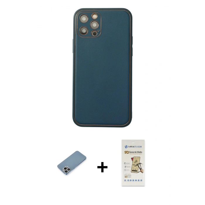 MARSİLYAN™- iPhone 12 Pro Max Kılıf Yadigar Klasik - Siyah Mat Seramik Nano Ekran Koruyucu + Shine Kamera Lens Koruma Cam - GI