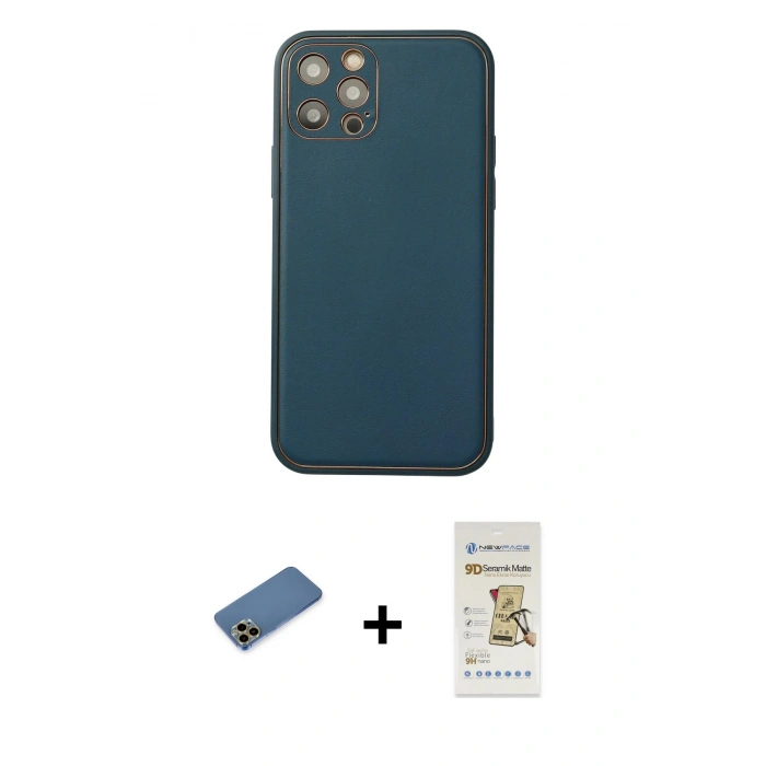 MARSİLYAN™- iPhone 12 Pro Max Kılıf Yadigar Klasik - Siyah Mat Seramik Nano Ekran Koruyucu + Gold Shine Kamera Lens Koruma Cam