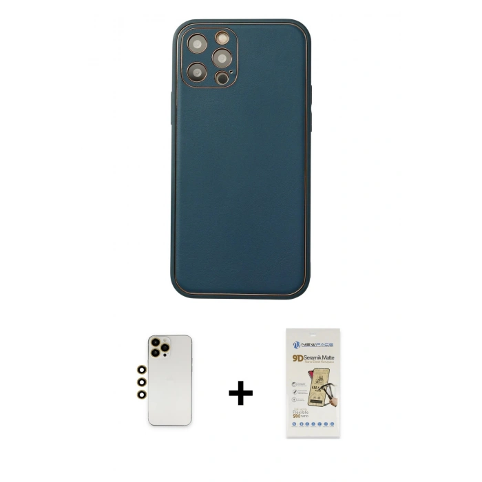 MARSİLYAN™- iPhone 12 Pro Max Kılıf Yadigar Klasik - Siyah Mat Seramik Nano Ekran Koruyucu + Shine Kamera Lens - GD