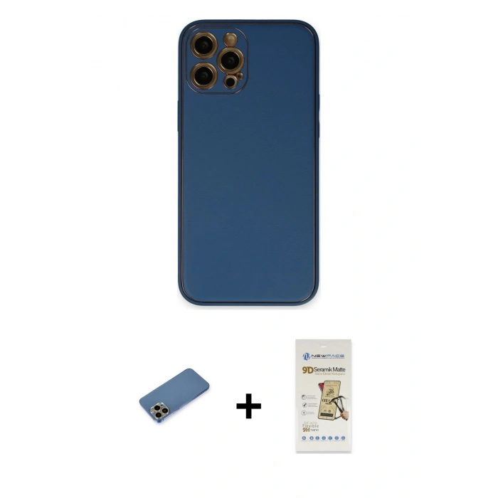 MARSİLYAN™- iPhone 12 Pro Max Kılıf Yadigar Klasik - Siyah Mat Seramik Nano Ekran Koruyucu + Gold Shine Kamera Lens Koruma Cam
