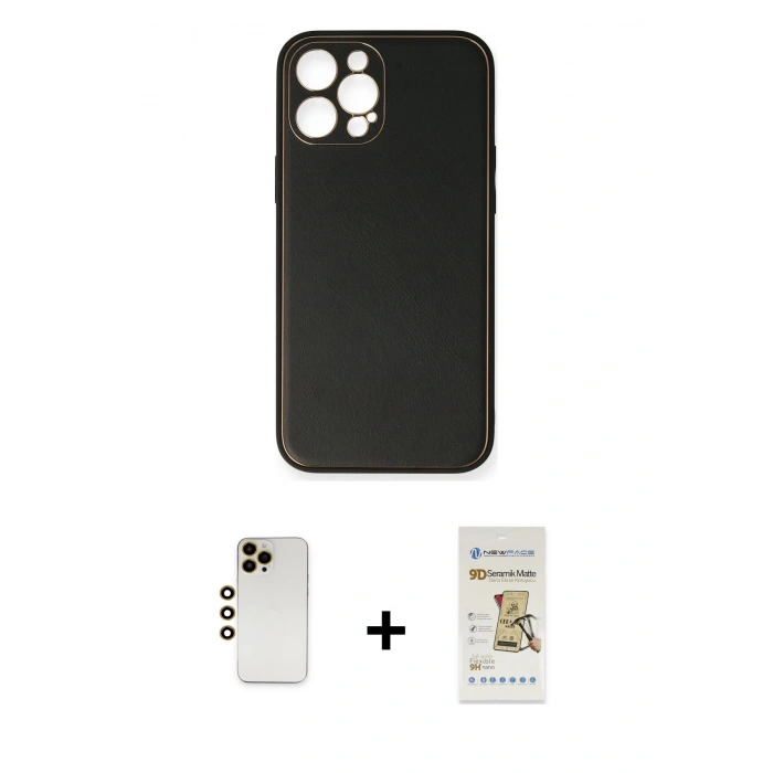 MARSİLYAN™- iPhone 12 Pro Max Kılıf Yadigar Klasik - Siyah Mat Seramik Nano Ekran Koruyucu + Shine Kamera Lens - GD
