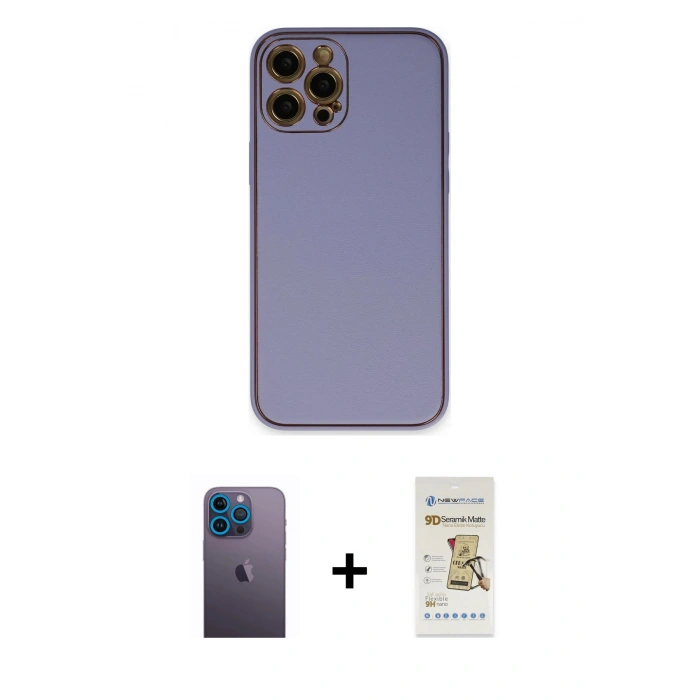 MARSİLYAN™- iPhone 12 Pro Max Kılıf Yadigar Klasik - Siyah Mat Seramik Nano Ekran Koruyucu + Neon Fosforlu Kamera Lens - MI