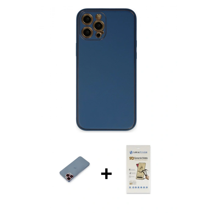 MARSİLYAN™- iPhone 12 Pro Max Kılıf Yadigar Klasik - Siyah Mat Seramik Nano Ekran Koruyucu + Metal Kamera Lens Koruma Cam - KI