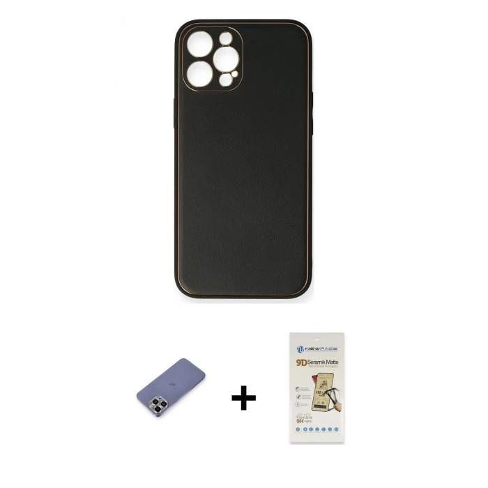 MARSİLYAN™- iPhone 12 Pro Max Kılıf Yadigar Klasik - Siyah Mat Seramik Nano Ekran Koruyucu + Metal Kamera Lens Koruma Cam - GD